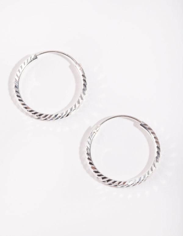 Sterling Silver 20mm Diamond Cut Hoop Earrings