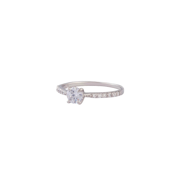 Sterling Silver Diamante Stone & Band Ring