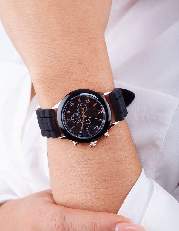 Black Sport Silicone Strap Watch