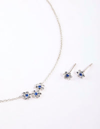 Sterling Silver Diamante Flower Necklace & Earrings Set - link has visual effect only