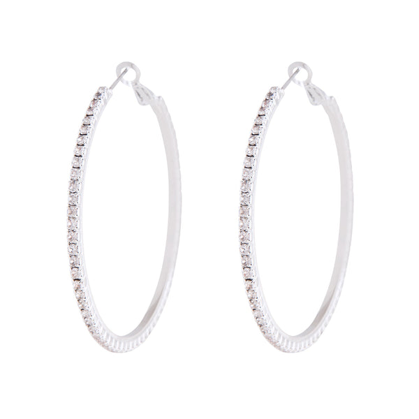 Silver Square Edged Diamante Detailed Hoop Earrings