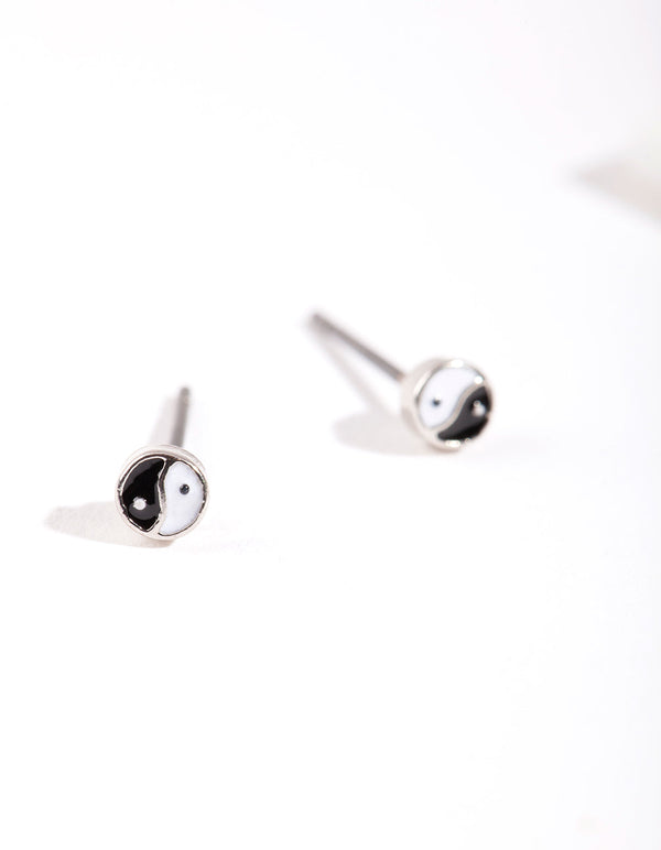 Rhodium Mini Yin-Yang Stud Earrings