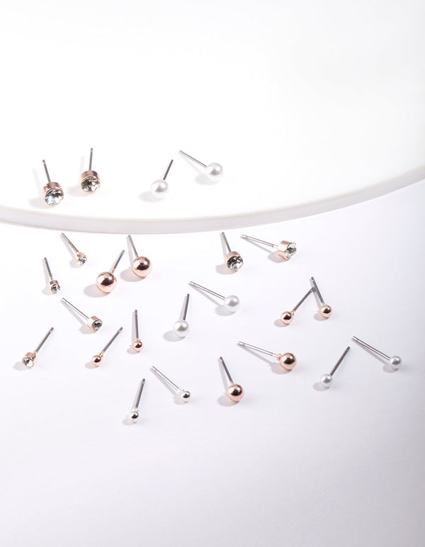 Rose Gold Tiny Diamante Earring 12-Pack