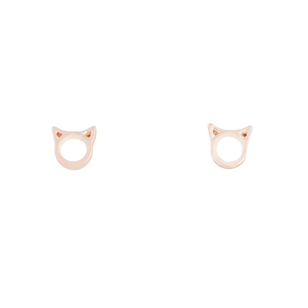Rose Gold Little Cat Head Stud Earrings