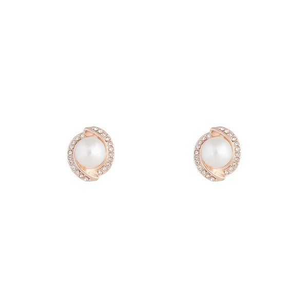 Rose Gold Diamante Pearl Stud Earrings