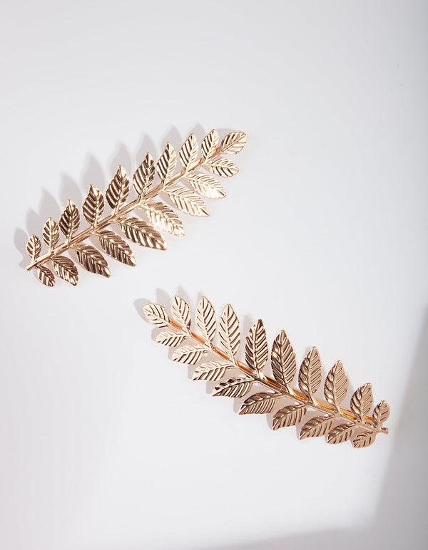 Gold Double Leaf Hair Clip Pack