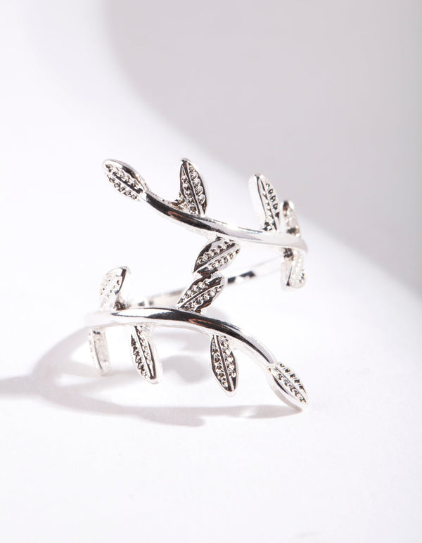 Silver Leaf Double Band Ring