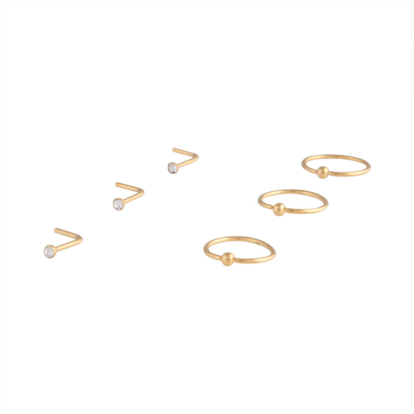 Shiny Gold Ball Nose Ring Stud 6-Pack