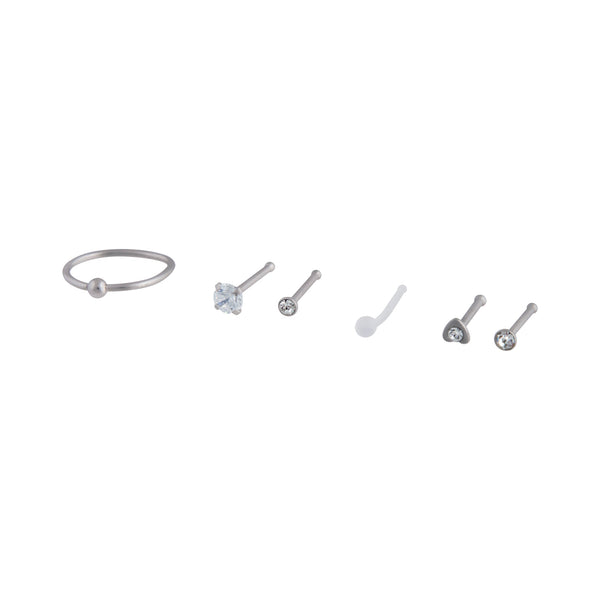 Silver Surgical Steel Mixed Nose Piercing 6-Pack