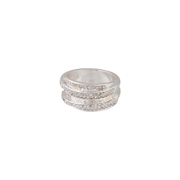Silver Diamante Embellished Zig Zag Ring