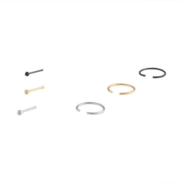 Mixed Metals Nose Ring Stud 6-Pack