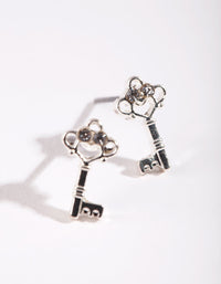 Silver Mini Diamante Key Stud Earrings - link has visual effect only
