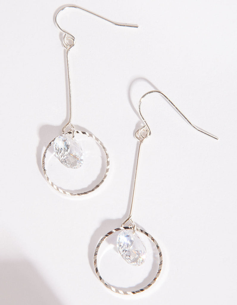 Silver Cubic Zirconia Circle Drop Earrings