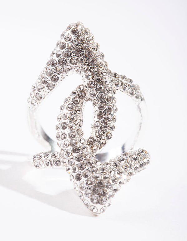 Silver Diamante Abstract Ring