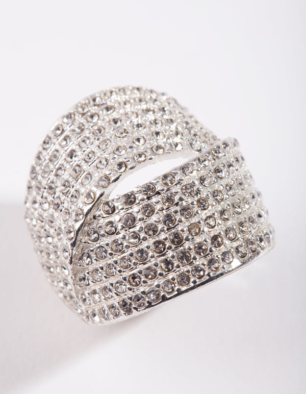 Silver Diamante Fold Ring