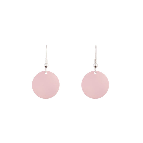 Silver Warped Pink Disc Drop Earrings