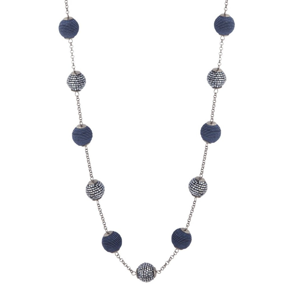 Navy Gunmetal Wrapped Bead Station Necklace