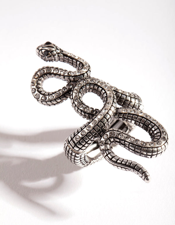 Silver Snake Diamante Stretch Ring