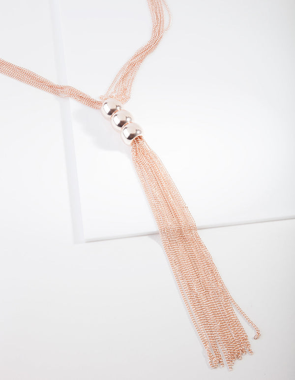 Rose Gold Triple Ball Lariet Necklace
