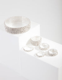 Silver Diamante Cupchain Bracelet & Ring Set - link has visual effect only