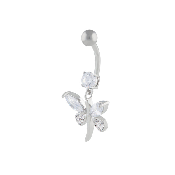 Silver Surgical Steel Cubic Zirconia Butterfly Belly Bar