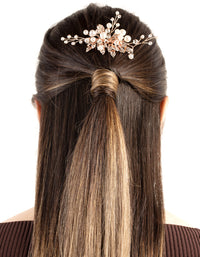 Rose Gold Metal Leaf Diamante Pearl Comb - link has visual effect only