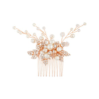 Rose Gold Metal Leaf Diamante Pearl Comb - link has visual effect only