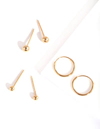 Gold Plated Sterling Silver Mini Studs & Hoop Earring Pack - link has visual effect only