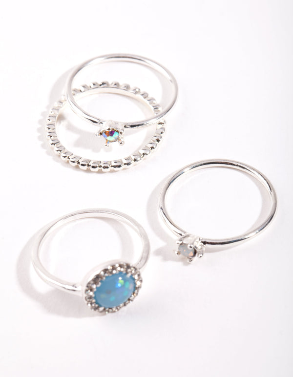 Silver Blue Stone Ring Stack
