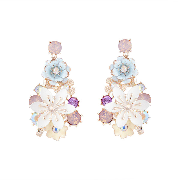 Pastel Multi Flower & Diamante Drop Earrings