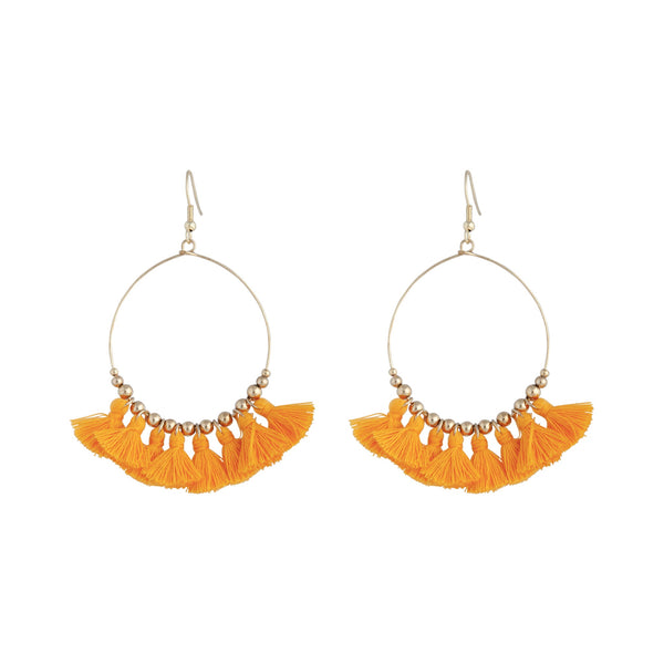 Gold Orange Mini Charm Tassel Earrings