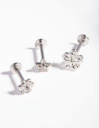 Rhodium Surgical Steel Cubic Zirconia Cartilage Earring Pack - link has visual effect only