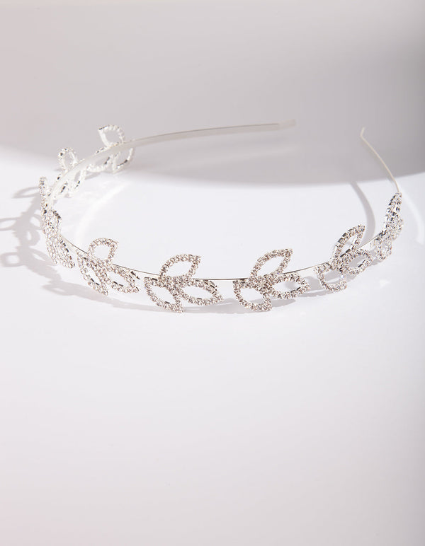 Silver Classic Diamante Leaf Headband