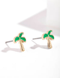 Gold Palm Tree Stud Earrings - link has visual effect only