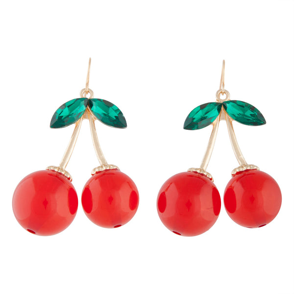 Red Gold Cherry Drop Earrings