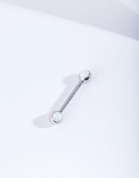 Rhodium Synthetic Opal Nipple Bar - link has visual effect only