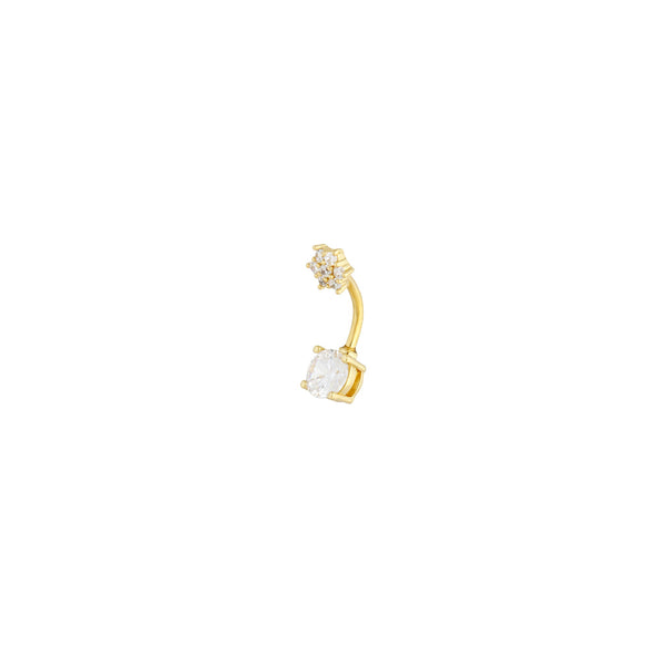 Gold Surgical Steel Double Cubic Zirconia Flower Belly Bar
