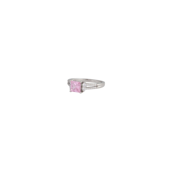 Silver Cubic Zirconia Square Stone Double Band Ring