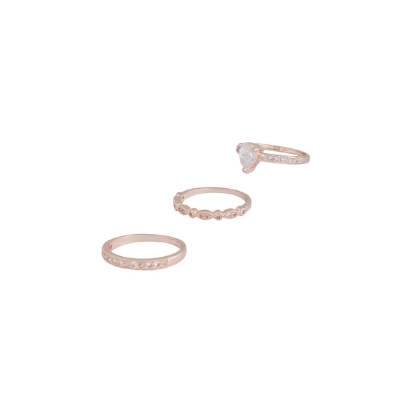Rose Gold Cubic Zirconia 3 Band Ring Stack