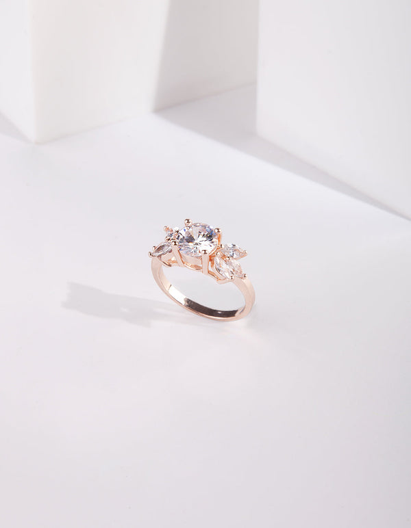 Rose Gold Cubic Zirconia Navette Ring