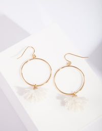Gold White Floral Fabric Loop Earrings - link has visual effect only