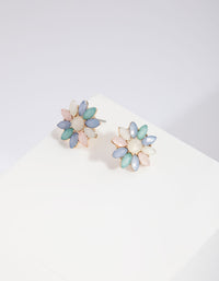 Gold Round Crystal Flower Stud Earrings - link has visual effect only