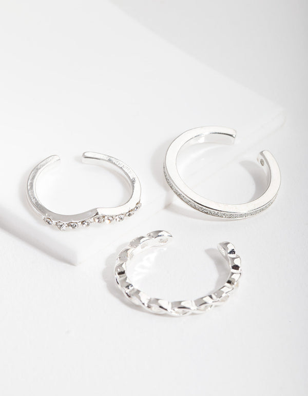 Silver Diamante Band Toe Ring Pack