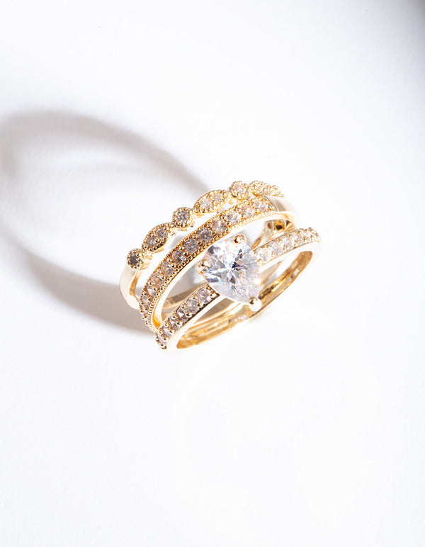 Gold Teardrop Cubic Zirconia Engagement Ring Stack
