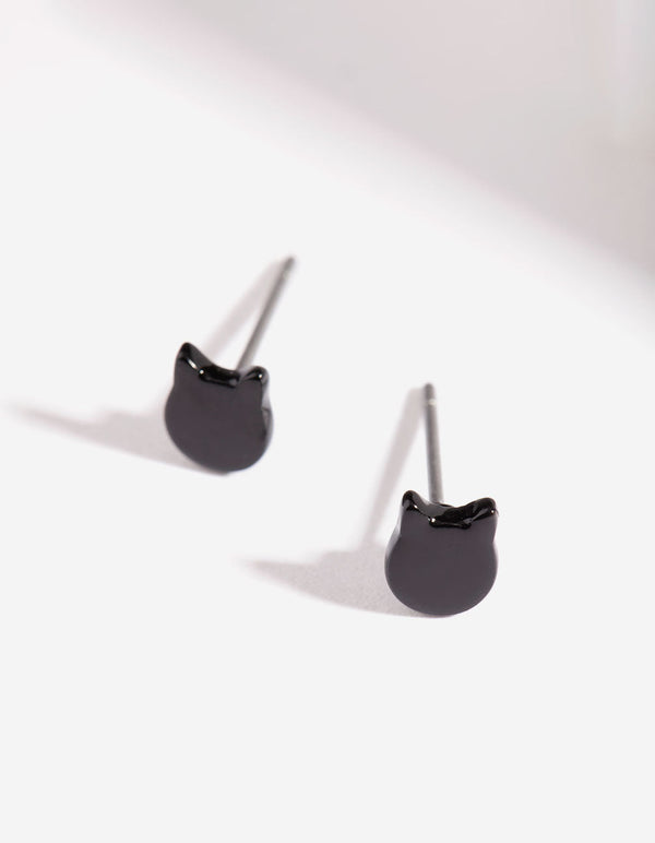 Black Micro Cat Stud Earrings