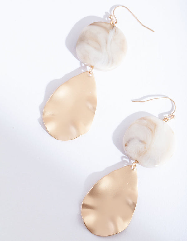 Gold Stone Bead Drop Earrings