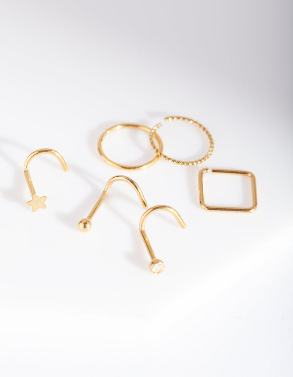 Gold Multi Twist Nose Ring 6-Pack