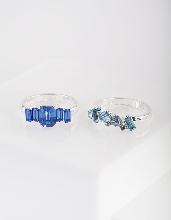 Silver Blue Stone Ring Pack