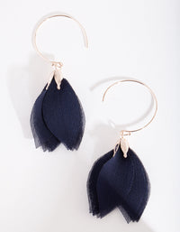 Navy Blue Fabric Flower Drop Earrings - link has visual effect only