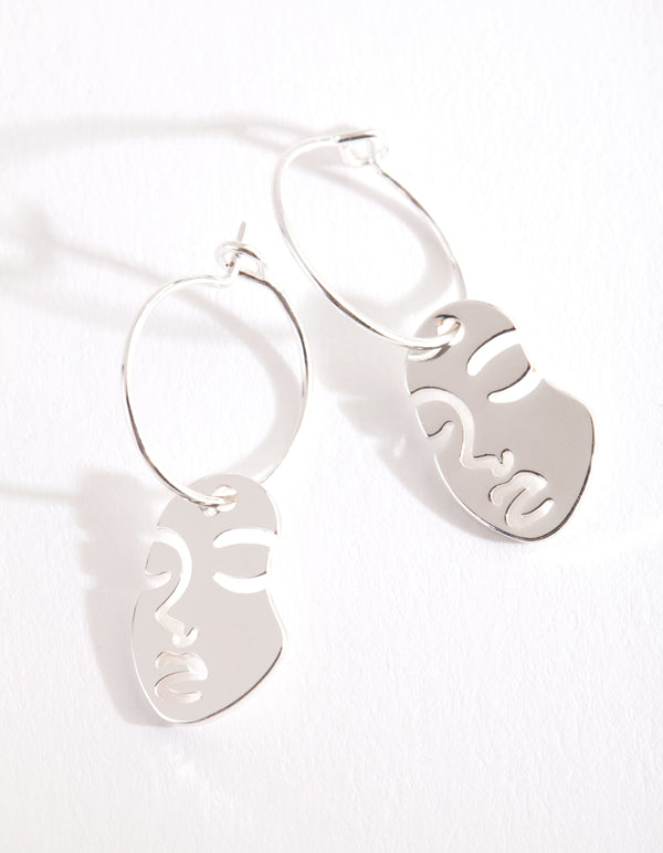 Silver Small Surreal Face Charm Earrings